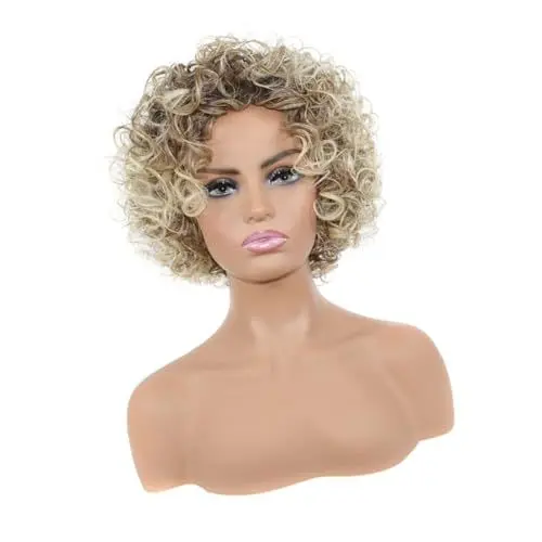 Produktbild: WOONEKY Frauenfaserperücke Damen Perücken Frauenperücken graue Perücken Party Perücke Afro-Perücken toupet damen echthaar+perücke modische Perückenabdeckung Frauen Afro Perücke Golden