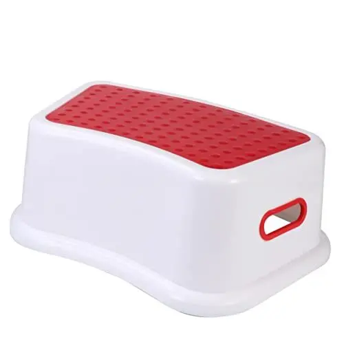 Produktbild: WOONEKY 1Stück Multifunktionaler Kunststoffhocker für Kinder Leichter Tragbarer Fußhocker Rot für Babys und Kleinkinder Perfekt Kinderstuhl oder Campingstuhl für Drinnen und Draußen