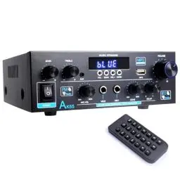 Produktbild: WOOPKER AK55 HiFi-Verstärker mit Bluetooth 70W x2 Mini Verstärker Heimkino Stereo Verstärker av Receiver Höhen und Bässe mit USB/RCA/MIC/FM (AK55)