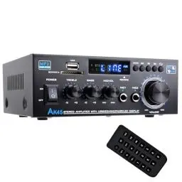Produktbild: AK45 HiFi Verstärker mit Bluetooth 5.0,400W Mini Verstärker HiFi Stereo,2 Kanal Audio Verstärker Receiver w/UKW-Radio,RCA,SD,USB-Karteneingang, für Zuhause, Studio