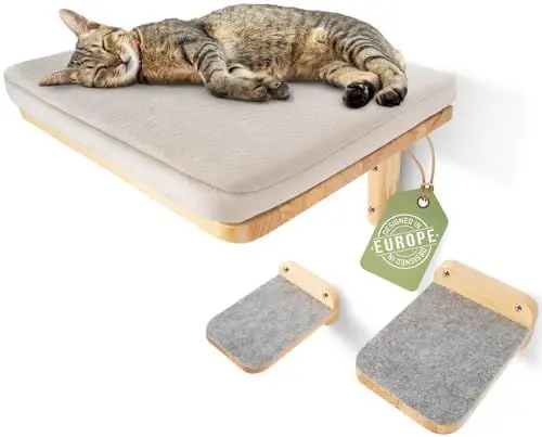 Produktbild: WOOWOOD® Kletterwand Katzen inkl. 2X Katzentreppe Wand (aus Europa) I Kratzbaum Wand I Katzenhängematte I Katzen Wand Klettern I Katzenwand I Wandkratzbaum I Katzenmöbel I Katzen Wandelemente