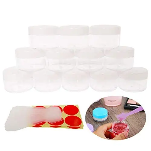Produktbild: Wopanxye 12 Stück 15g Leere Döschen, 15ml Kosmetikbehälter Cremedosen, Deckel Dosen Gel Tiegel mit FREE Spatel für DIY Nail Art Makeup Lagerung Creme, Salben, Probe, Pulver, Lidschatten, Lippenbalsam