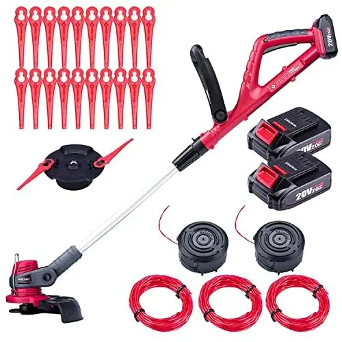 Produktbild: WORCRAFT Akku Rasentrimmer und Kantenschneider 2-in-1 - inkl. 2Batterien (20V 2Ah) und Ladegerät - Automatischem Kabelvorschub und Teleskop- & Drehbarem Griff