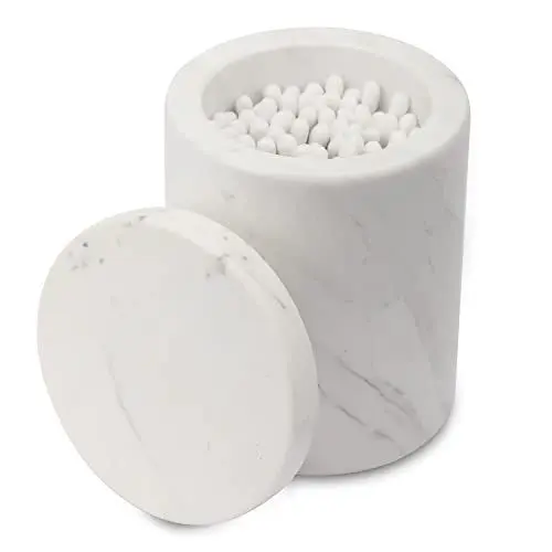 Produktbild: WORHE Marmor-Behälter, Marmor-Kottonswab-Behälter mit Deckel, Badezimmer-Vanity-Organizer, geeignet zur Aufbewahrung von Make-up-Schwämmen und Badesalzen, ideal für Make-up-Zubehör-Box-DL011
