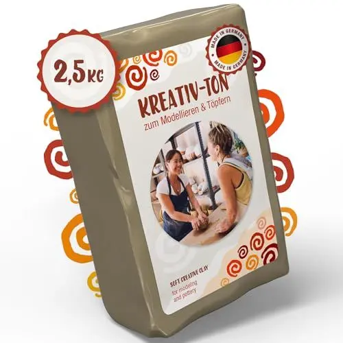 Produktbild: Kreativ-Ton - Modelliermasse lufttrocknend - 2,5kg Ton zum Modellieren mit Anleitung - Weich & geschmeidig - 100% natürlich - Selbsttrocknende Modelliermasse und zum Brennen geeignet