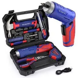 Produktbild: WORKPRO 18 tlg. Werkzeugset mit 3,7V USB C Akkuschrauber klein, Werkzeugkoffer gefüllt Werkzeugsatz Geschenk für Heimwerker, Kinder, DIY Bastelei