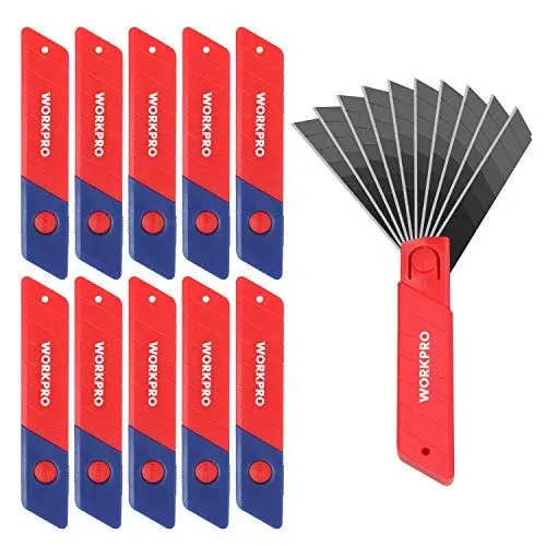 Produktbild: WORKPRO Cuttermesser Klingen 18mm 100 Stück für Profis, gehärtet & extrem scharf Ersatzklingen aus SK5, Abbrechklingen für Teppichmesser Cuttermesser inkl. 10 unabhängige Box
