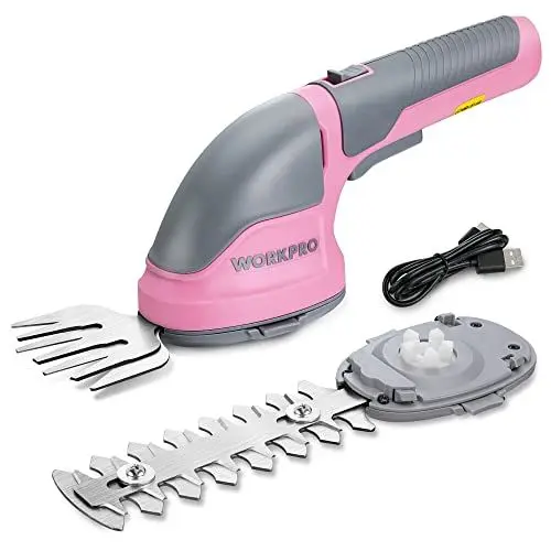 Produktbild: WORKPRO Gartenschere Akku 3,6V, handliche Grasschere und Strauchschere elektrisch mit 2 Messern 2.000mAh Akku und Typ C Kabel, 2 in 1 Rasenkantenschneider Schnittbreite 7.5cm, Schnittlänge 12cm