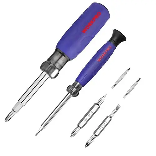 Produktbild: WORKPRO Multi Schraubendreher Set 2 tlg., 6-in-1 Umsteckschraubendreher und 4-in-1 Präzision Schraubenzieher mit Kreuz/Schlitz wechselbare Multibits für Heimwerker, Feinmechanik, DIY