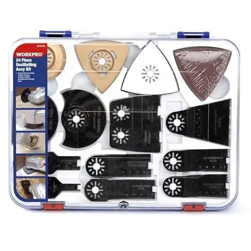 Produktbild: WORKPRO Multitool Zubehör 24-teilig Oszillierendes Zubehör Set Multitool Sägeblätter Set Mix Oszillierende Klingen,Schneiden von Holz, Nägeln, Metall, Kunststoff ink. Koffer