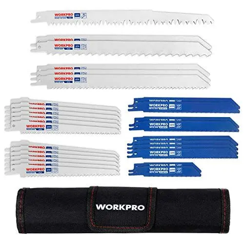 Produktbild: WORKPRO Sägeblatt Set für Holz & Metall & Kunststoff 32-teilige Säbelsägeblätter mit Handtasche (32 Stück) Kompatibel mit gängigen Sägen