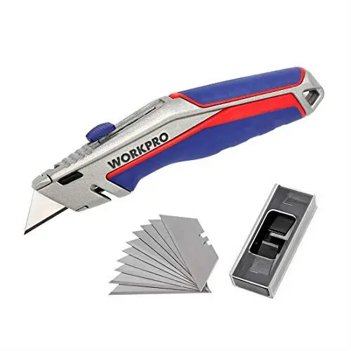 Produktbild: WORKPRO Universalmesser Sicherheitsmesser Kartonmesser Cutter Messer Teppichmesser,Gummigriff mit Klingenlagerung inkl.15 SK5 Ersatzklingen