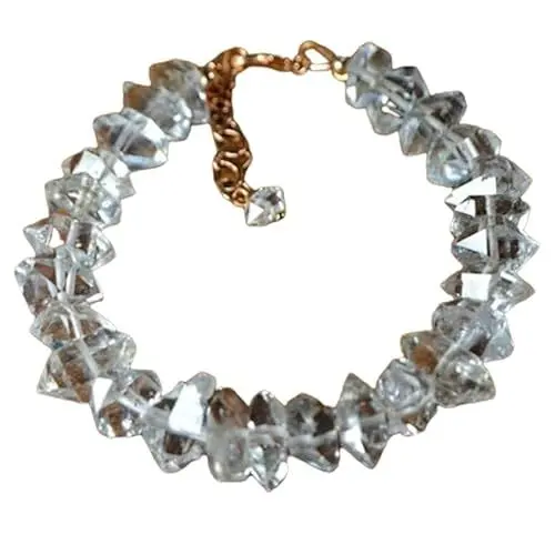 Produktbild: WORLD WIDE GEMS Herkimer Diamant-Armband, 8–10 mm, tropfenförmig, facettierte, geschliffene Perlen, 17,8 cm, verstellbarer vergoldeter Verschluss, Armband für Herren, Damen, Unisex, Gliederkette