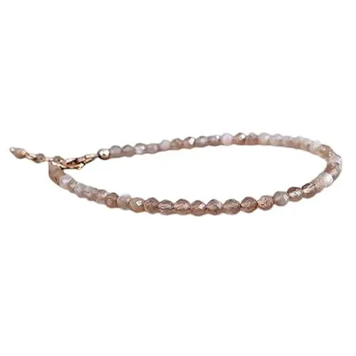 Produktbild: WORLD WIDE GEMS Pfirsich-Mondstein, 3 mm, runde Form, facettierte Perlen, 17,8 cm, verstellbar, rosévergoldet, Verschluss-Armband für Herren, Damen, Unisex, Gliederkette, stapelbares Armband | WWG_CH