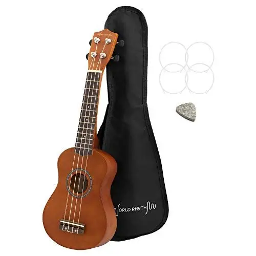 Produktbild: World Rhythm Sopran-Ukulele für Anfänger, natürliches Finish, mit Gigbag, Ersatz-Ukulele-Saiten und Filz-Plektrum, natur, WR-302