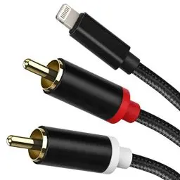 Produktbild: WORLDBOYU Lightning-auf-Cinch-Kabel, Audio-Aux-Adapter, Stereo-Y-Splitter-Adapter für ausgewählte iPhone, iPad und iPod-Modelle für Endstufe, Auto, Heimkino, Lautsprecher und mehr, Silber, 1,8 m