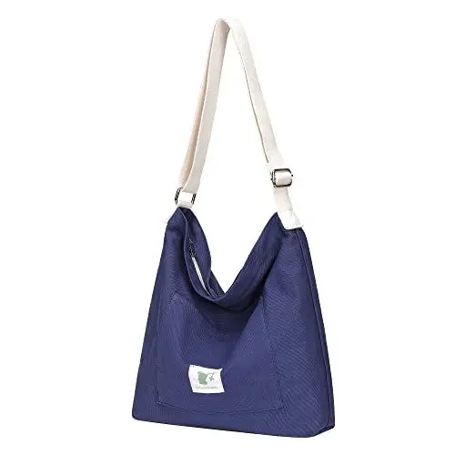 Produktbild: Worldlyda Damen Leinwand Tragetasche Mädchen Casual Schulter Arbeit Schule Geldbörse Umhängetasche Große Handtasche (Dunkelblau)