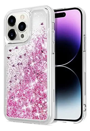 Produktbild: WORLDMOM Schutzhülle für iPhone 14 Pro, glitzernd, beweglich, flüssig, schwimmend, glitzernd, bunter Glitzer, Wasserfall, TPU-Schutzhülle für iPhone 14 Pro (6,1 Zoll 2022), Rosa