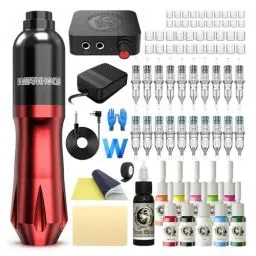 Produktbild: Wormhole Tattoo Maschine Set Tattoo Set Tattoo Pen 10 Cartridges Tattoo nadeln Tattoo Pedal Power Supply Tattoo Zubehör for Tattoo Artists Rot