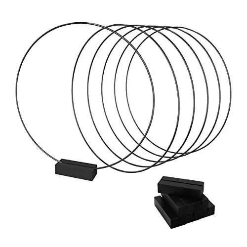 Produktbild: Worown 6 Stück 25cm Metallringe zum Basteln, Metallring mit Fuß, Schwarz Metallringe mit 6 Stück Holzständern für DIY Hochzeits-Tisch-Dekorationen, Wandhängende Handwerke