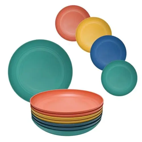 Produktbild: Worown 8 Stuck Unzerbrechliche Speiseteller Set, Teller aus Kunststoff, 25cm Tiefe Leichte Camping Picknick Teller für Nudeln or Salat, Zuhause Mikrowelle und Spülmaschinenfest