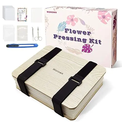 Produktbild: Worown Professionelles Blumenpresse-Set, Blattpresse, Pflanzenpresse, 16 x 21 cm 6 Schichten Nature Pressemappe inklusive Anleitung (Weiß)