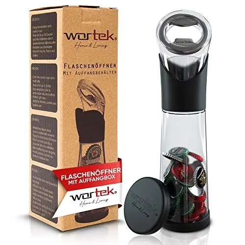 Produktbild: wortek Flaschenöffner mit Auffangbehälter - Getränkeöffner Bieröffner Bierflaschenöffner Camping Zubehör - Vatertagsgeschenk für Papa Geschenk Vatertag Geschenke für Männer Vatertag Geschenk Männer