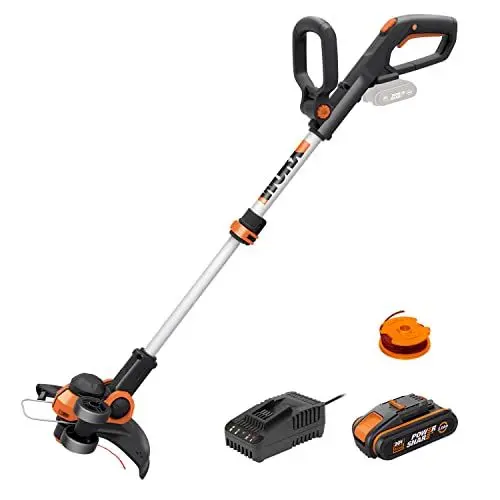 Produktbild: WORX 18V(20V MAX) Akku-Rasentrimmer WG163E.2, PowerShare, 2-in-1 Rasentrimmer & Kantenschneider Rasen, 90° drehbarer Trimmerkopf, Teleskopstiel, 2,0Ah Akk und Ladegerät