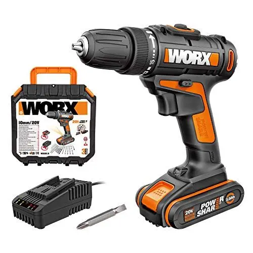 Produktbild: WORX 18V(20V MAX) Akku Bohrschrauber WX101.2, 2,0Ah, PowerShare, 2-Gang Getriebe, 15+1 Drehmomentstufen, Spindelarretierung, 1 Std. Schnellladegerät