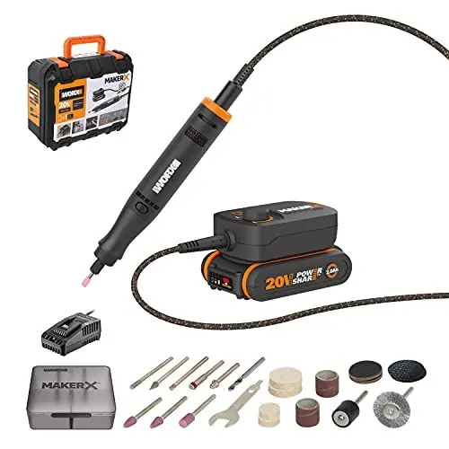 Produktbild: WORX Akku Multifunktionswerkzeug 18V(20V MAX) MakerX WX739, Bürstenlos Motor Variable Drehzahleinstellung 5.000-35.000 U/min mit Hub Adapter, Powershare zum Schleifen, Gravieren Polieren Schneiden usw