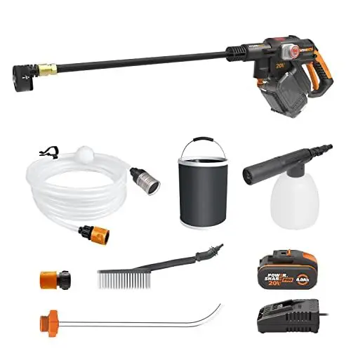 Produktbild: WORX Nitro 18V(20V MAX) Hydroshot Akku-Hochdruckreiniger WG633E.1, PowerShare, Terrassenreinigung und Autoreinigung, Max. 56 Bar, 220L/H, mit Zubehör, 4,0 Ah Akku & Ladegerät ‎‎Orange & Schwarz