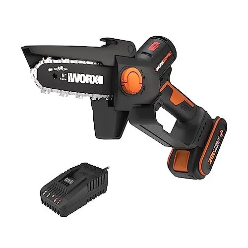 Produktbild: WORX WG325E Nitro Profi Mini Akku-Kettensäge 20V - Einhand Ast-Säge - starker Brushless Motor - 12cm Schnittlänge - leicht & kompakt - automatische Kettenschmierung - inkl. 2Ah Akku & Ladegerät