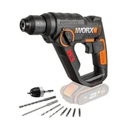 Produktbild: WORX WX390.9 Bohrhammer SDS-plus 20V – Kraftvolle Bohrmaschine mit pneumatischem Hammerwerk & Zweithandgriff - ideal zum Schrauben, Bohren & Hämmern – 1,2J Schlagenergie – Ohne Akku & Ladegerät