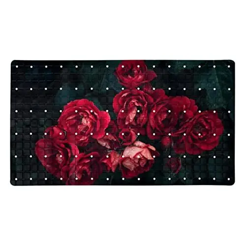 Produktbild: Duschmatte für Badewanne,PVC-Badewannenmatte,rote Rose blüht,Bodenmatte,rutschfeste Matte,Badezimmermatte
