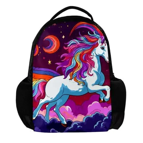 Produktbild: WOSHJIUK Reiserucksäcke für Damen,Herrenrucksack,Einhorn Regenbogen Mondwolken,Rucksack