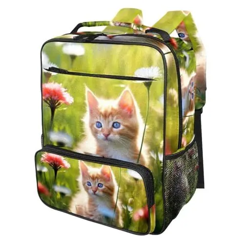 Produktbild: WOSHJIUK Reiserucksäcke für Damen,Herrenrucksack,Nettes Kätzchen Blumen Gras,Rucksack