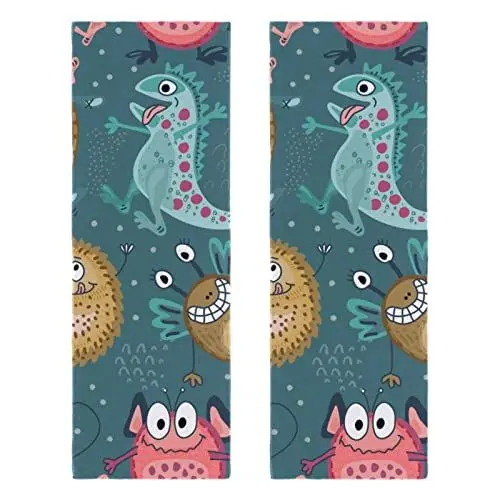 Produktbild: WOSHJIUK Schnelltrocknendes Mikrofaser-Turnhandtuch,2er-Pack,Dino und Monster,Handtuch-Trainingshandtücher