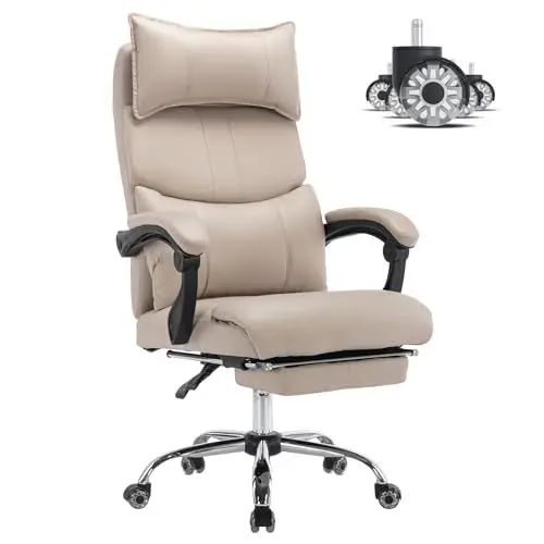Produktbild: WOTSTA Bürostuhl Ergonomisch BEIGE, Schreibtischstuhl mit Fußstütze, Chefsessel für Büro, Modern, Metall, Ergonomisch, Fußstütze