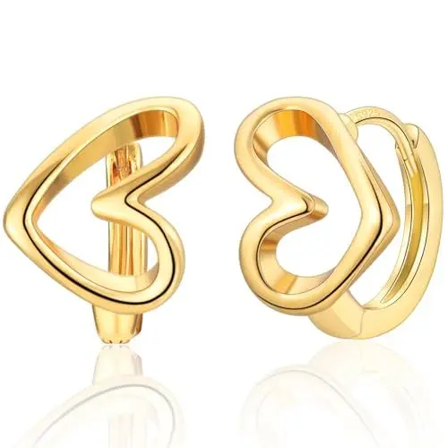 Produktbild: WOVEE Herzohrringe Herz Creolen Ohrringe 10mm Vergoldet Gold Damen Mädchen Damenohrringe