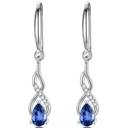 Produktbild: WOVEE Ohrringe Silber 925 Hängend AAA Zirkonia Saphir Ohrhänger Lange Hängeohrringe Damen Braut Hochzeit Schmuck
