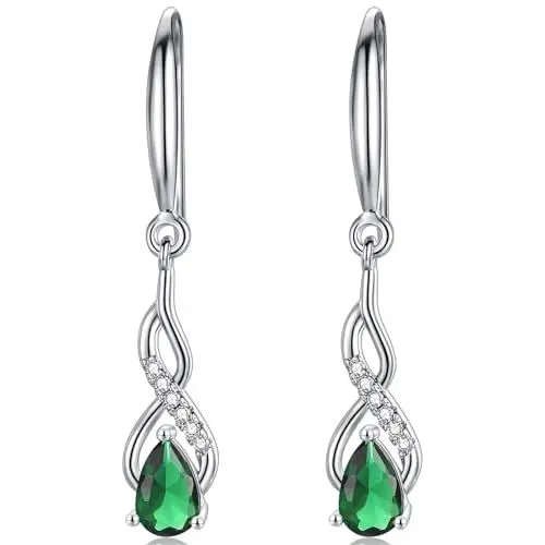 Produktbild: WOVEE Ohrringe Silber 925 Hängend AAA Zirkonia Smaragd Ohrhänger Lange Hängeohrringe Damen Braut Hochzeit Schmuck