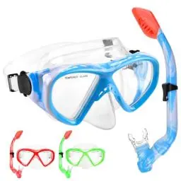 Produktbild: WOVOKA Schnorchelset Kinder - Taucherbrille Kinder mit Schnorchel Anti Leck Anti Fog HD Tauchmasken Dry Schnorchel für 4-13 Jahren Jungen Mädchen