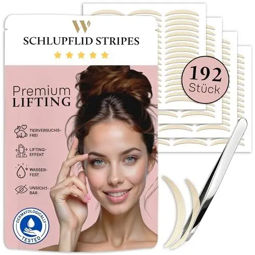 Produktbild: WOW STRIPES Schlupflider Augenlid Premium Stripes transparent (168 Stk) | Lifiting ohne OP, hautfreundlich, natürlich | Eyelid Tape Tapes Straps Strip als Lifting Set Augen-Lidstraffung Augenpads-L