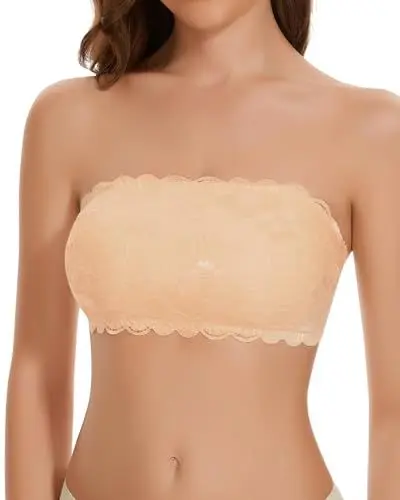 Produktbild: WOWENY BH Spitze Damen Trägerlos Büstenhalter ohne Träger oder Durchsichtige Träger Tube Top BH Oberteil Bandeau mit eingefügten Pads