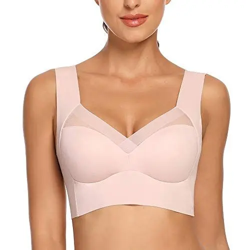 Produktbild: WOWENY Damen Komfort BHS Ohne Bügel Zero Feel Bralette für Frauen, Weich und Bequem T Shirt Schlaf BH Gepolstert,Rosa,XXL