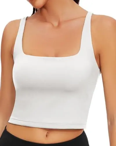 Produktbild: WOWENY Sport BH Damen Ohne Bügel Yoga Crop Top mit Integriertem BH Unterhemd Push up Corset Tank Top Sexy Bauchfreies Oberteil Damen Sommer Weiß S
