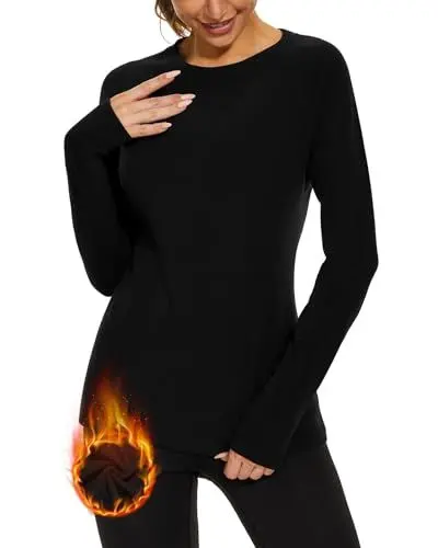 Produktbild: WOWENY Thermo Oberteil Damen Schwarz Fleece Shirt Langarm Thermoaktive Thermounterwäsche extra warm Unterhemd Langarmshirt leicht Skiunterwäsche Wandershirt(Schwarz, M)