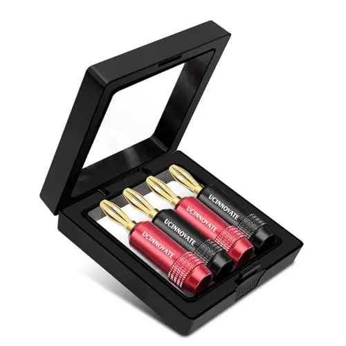 Produktbild: WOWLED 4Pcs vergoldete Bananenstecker, Premium 24K vergoldete 4mm Bananenstecker für 12AWG - 18AWG Lautsprecherkabel HiFi Anschluss, Heimkino Audio Kabel, Stereo Systeme