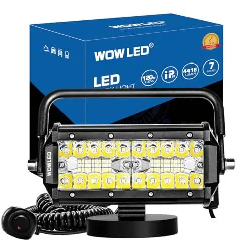Produktbild: WOWLED Magnetische LED-Arbeitslichtleiste, 17.8 cm, 120 W, LED-Combo-Strahler mit magnetischer Basishalterung, tragbare LED-Licht-Flutlicht und Spot für Camping, Auto, Fahrlampe, Nebelscheinwerfer