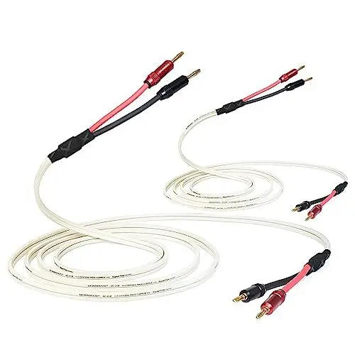 Produktbild: WOWLED Weißes Lautsprecherkabel mit Bananensteckern, 2 Pack 3m / 9.8FT OFC HiFi Lautsprecherkabel mit Bananensteckern, 14 AWG Audiokabel mit vergoldeten Bananensteckern für Lautsprecher Terminal Amp